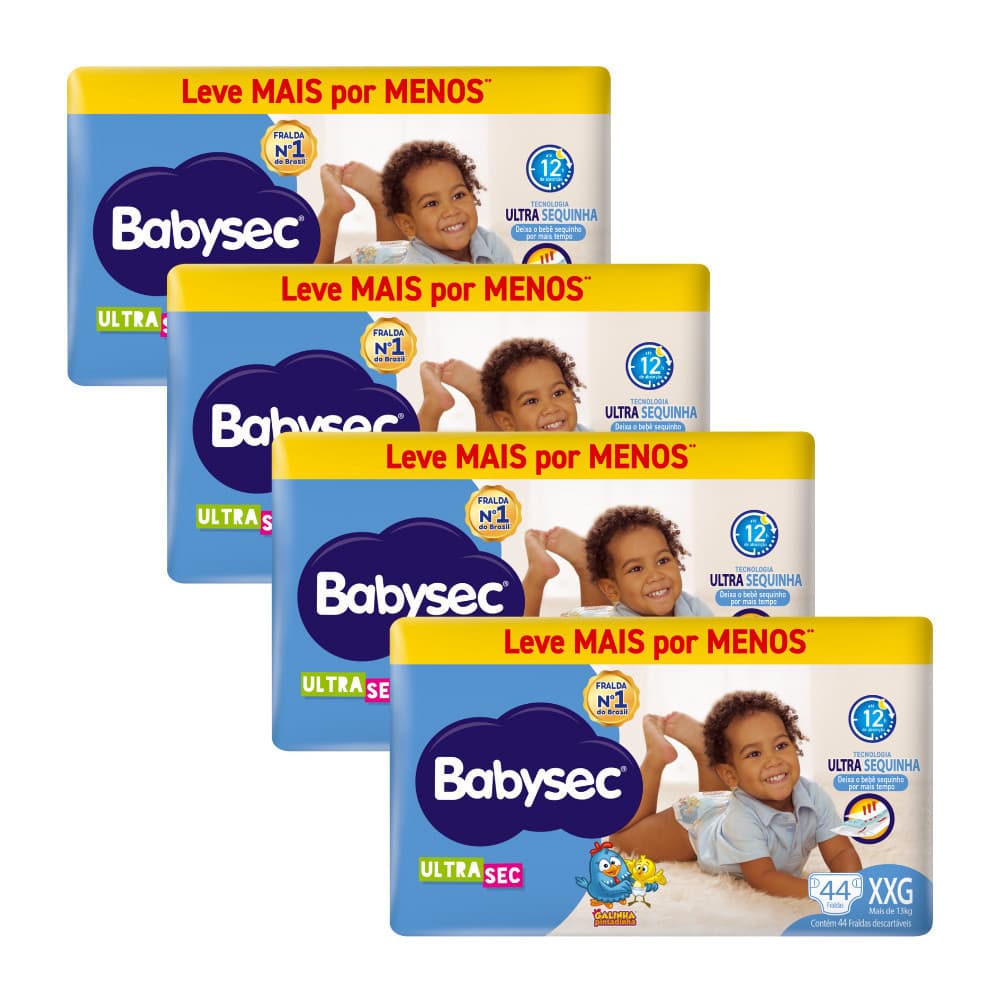 Pacote Econômico 4x Fralda BabySec Hiper XXG c/ 44 uni- Ultrasec Galinha Pintadinha- Super Absorção