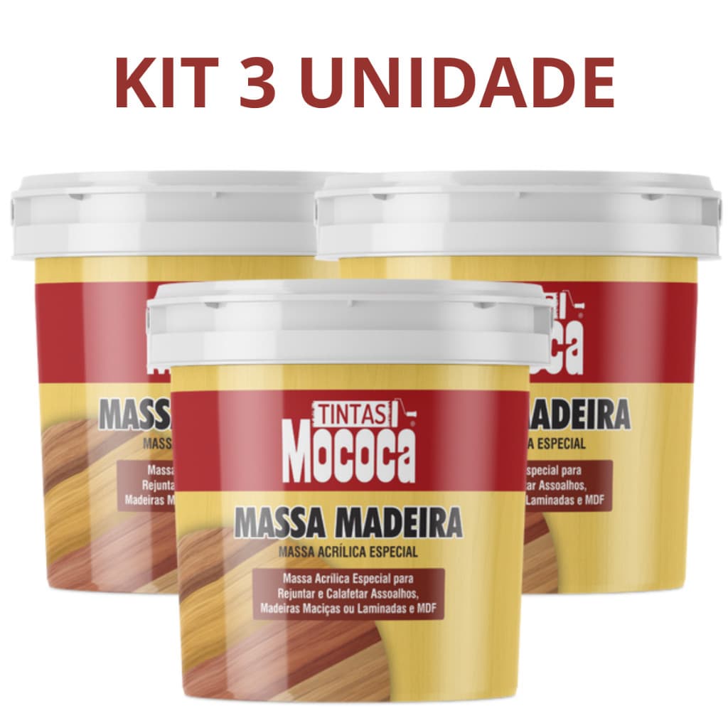 Kit 3 Massa Madeira P/ Calafetar Correção para Madeira 350g - Cores Mococa
