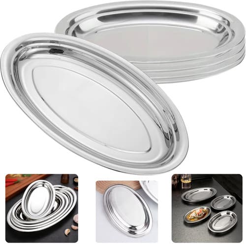 5 Travessa Oval Aço Inox Funda 25 Cm Servir Guarnição Batata Arroz Cromada Feijão Salada Restaurante