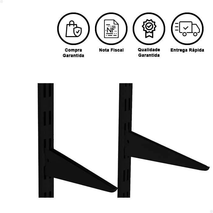 Suporte Duplo Para Trilho Cremalheira Para Prateleira de 20cm 25cm 30cm 35cm 40cm 50cm Branco Preto