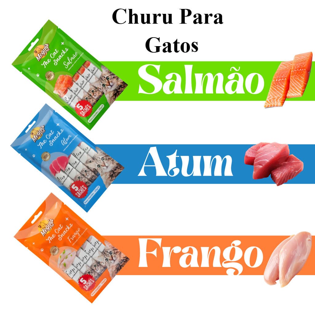 Churu Sachê Petisco Cremoso para Gatos Sabor Salmão, Atum e Frango - Kit 1 a 50