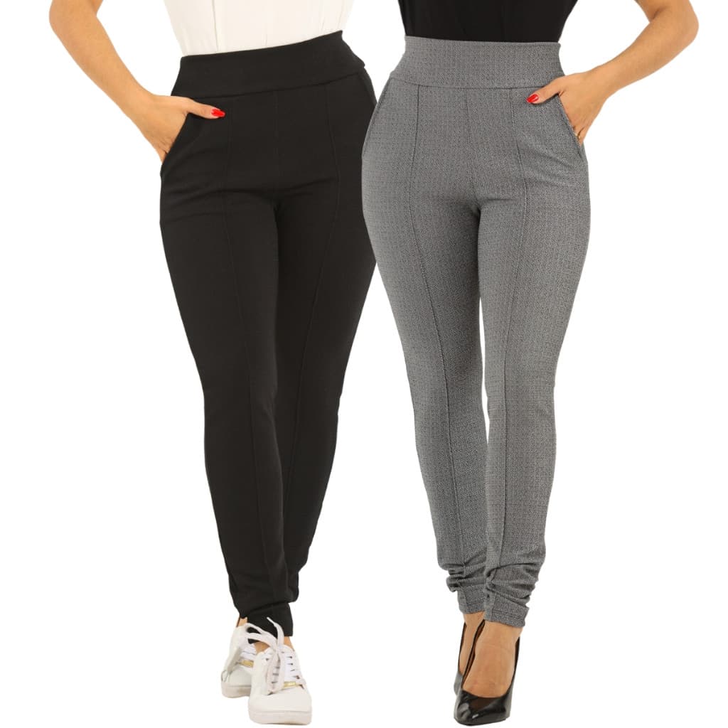 Kit 2 Calça Social Skinny Feminina Trabalho Cintura Alta Top