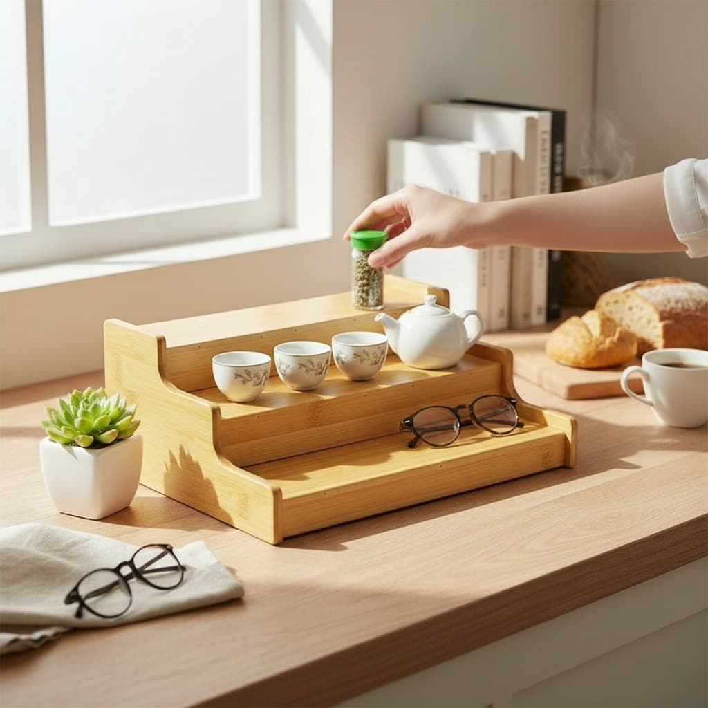 Organizador 3 Andares Porta Temperos Cozinha Bambu Pódio
