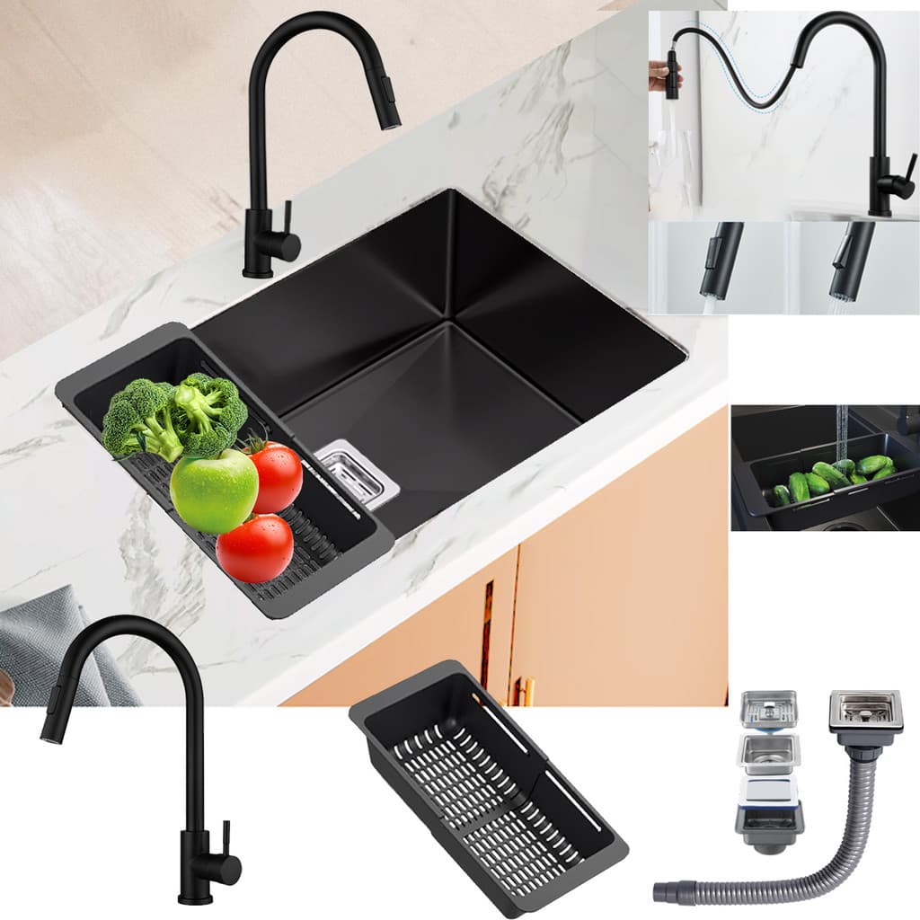Cuba Pia Cozinha Alta Qualidade Resistente Escovado Inox304 Com Torneiras+Acessórios 60x40cm