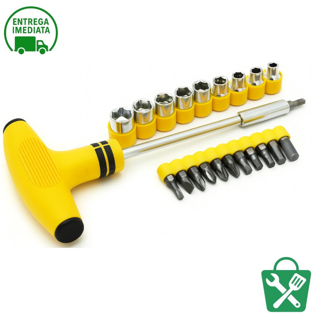 Jogo de Chave T Profissional 21 Peças Bits Soquetes Universal Torque