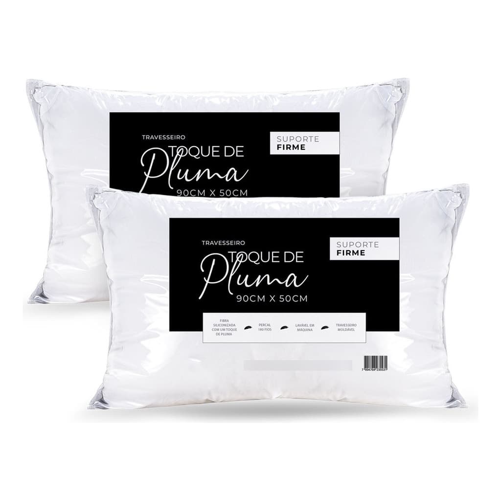 Kit 2 Travesseiros Premium 90x50 Toque De Pluma Ganso Extra Macio Firme