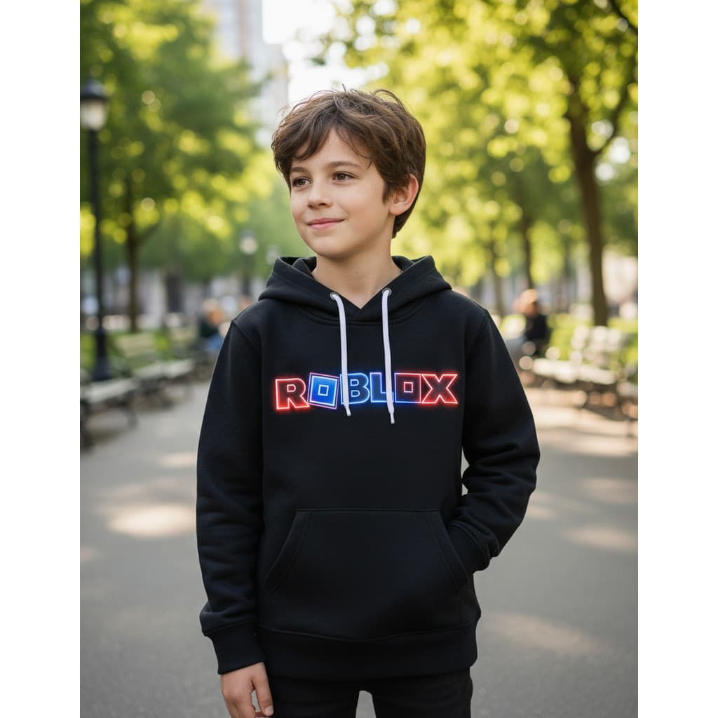 Moletom Infantil Canguru Com Capuz 100% Algodão Roblox Confotavel Com Bolso