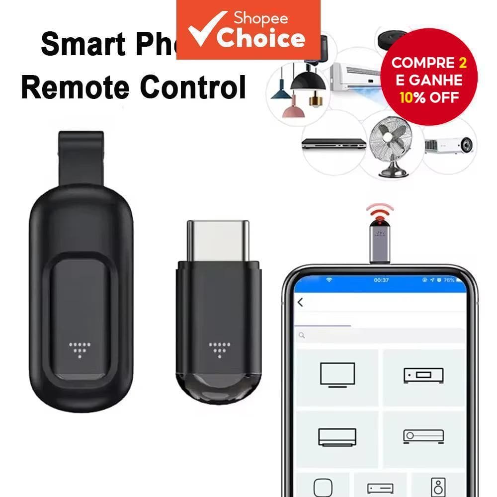 Novo Controle Remoto Inteligente Infravermelho Tipo-C Micro USB para Celulares, Caixas de TV e Ar Condicionados