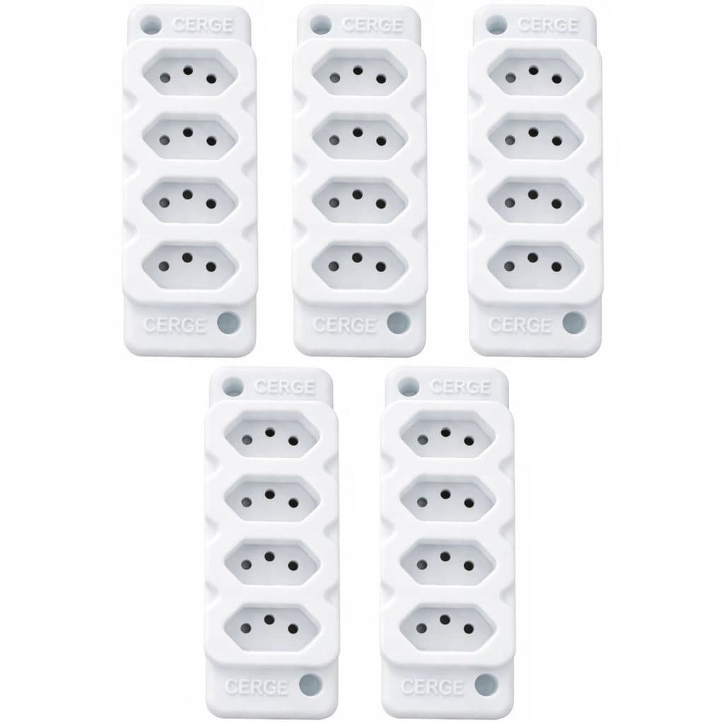 Kit 05 Tomadas Brancas Quádruplas 2P+T 10A 250V Em Barra