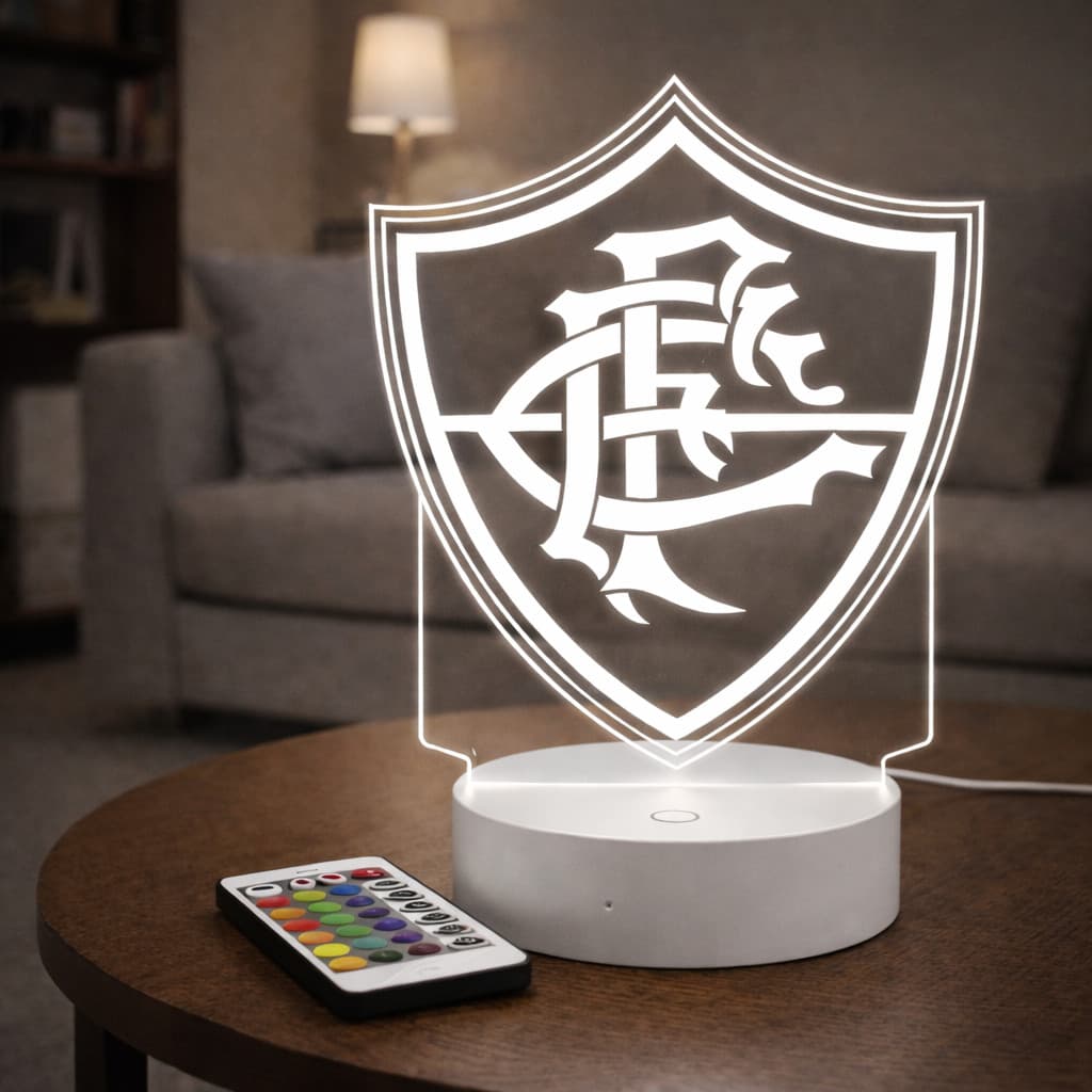 Luminária de LED do FLUMINENSE - Luz no Acrílico - Base PRETA ou BRANCA - Com CONTROLE REMOTO