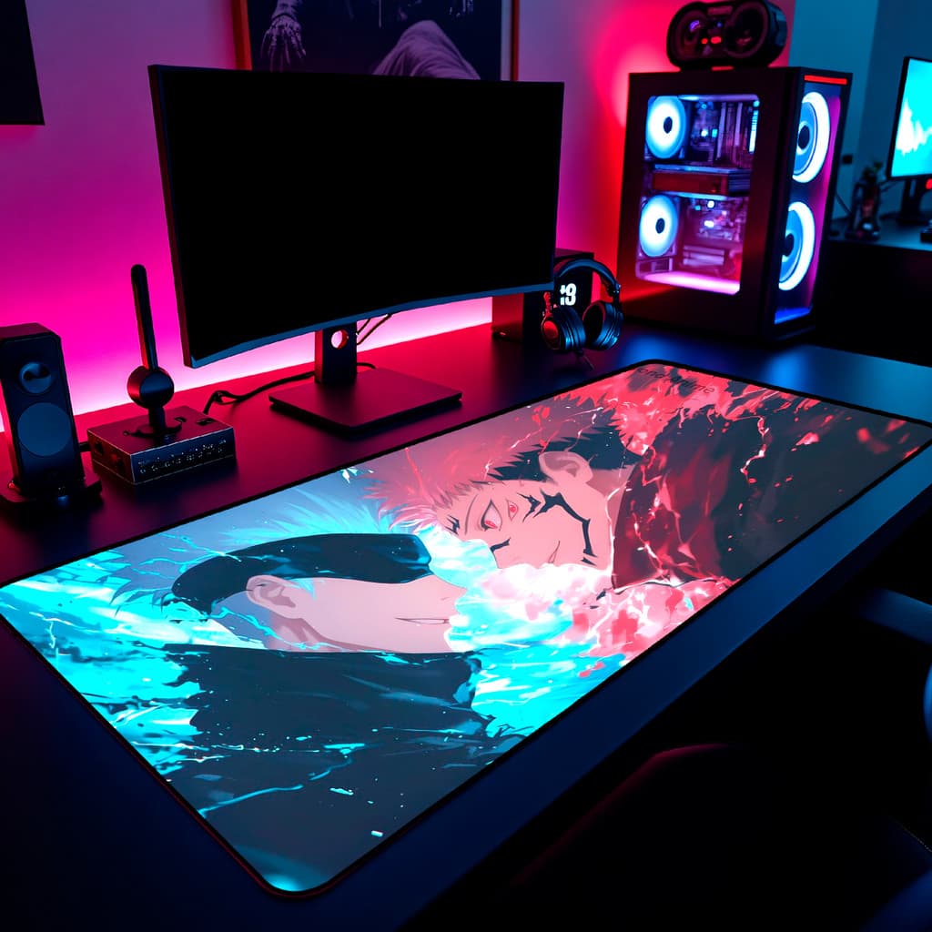Mouse Pad Gojo Vs Sukuna Gamer 65x30cm / 80x40cm / 90x50cm / 120x60cm Borda Costurada