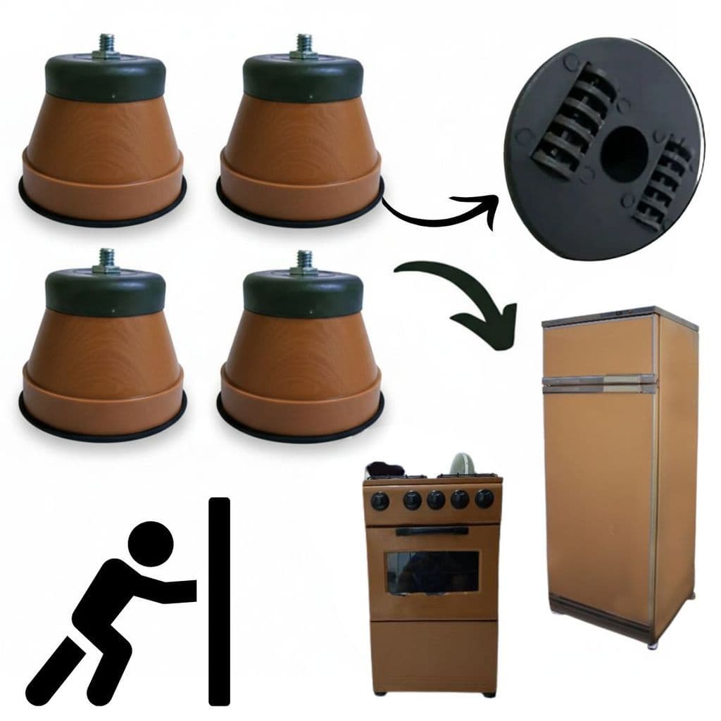 Kit 4 Pés Fogão Marrom Geladeira Freezer Rodinhas Universais Suporta 380kg Facilita Limpeza