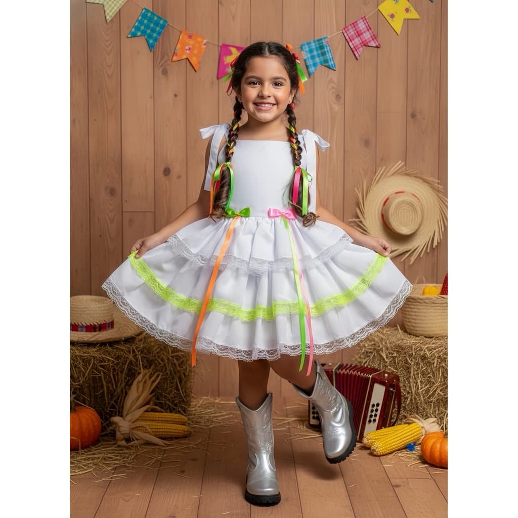 Vestido de Alça Infantil Luxo Junino Arraiá Caipira Noiva
