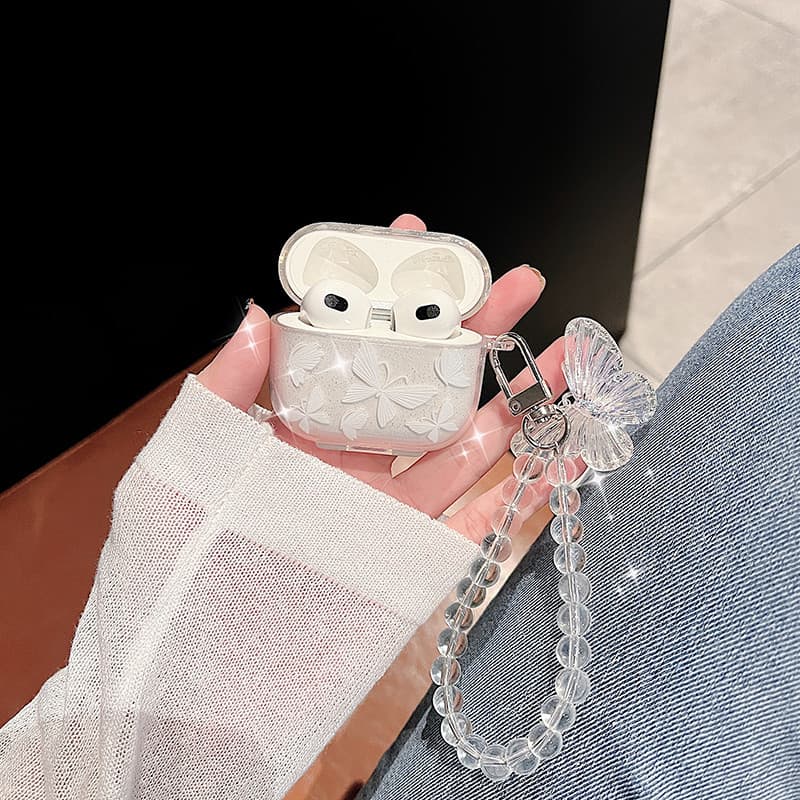 Capinha AirPods 4 Pro 2 Transparente 3D Borboleta Glitter Pingente Estilo Y2K Luxo Case Fone Bluetooth