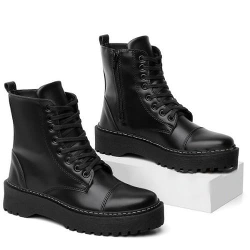 Bota Feminina Coturno Estilo Militar Resistente Plataforma Alta Sola Grossa Look Urbano Fashion