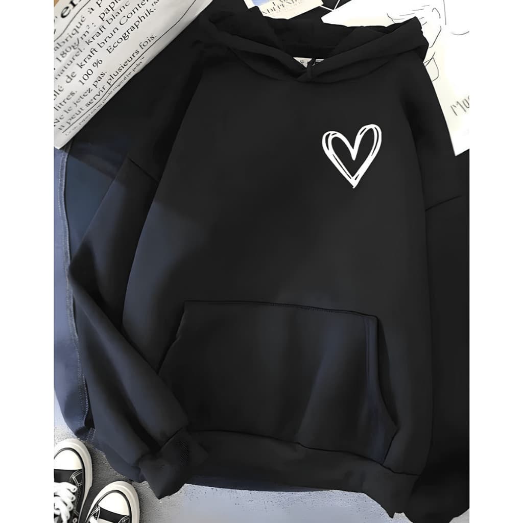Moletom Canguru Coracao Feminino Estilo Brooklyn Capuz Bolso Estampado Inverno Coração