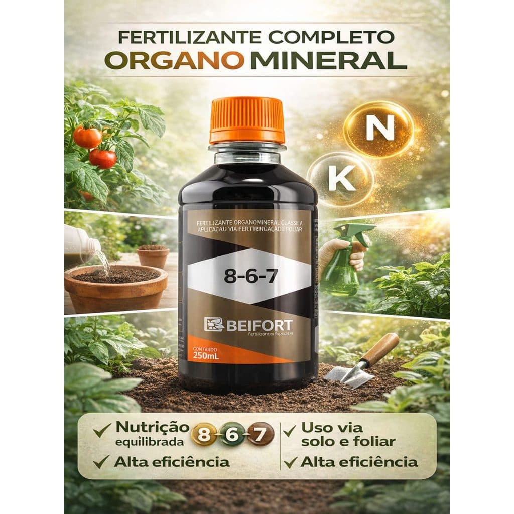 Adubo Fertilizante NPK 8-6-7 Organomineral Orgânico Vigore  Beifort 250ml Jardim e Plantas