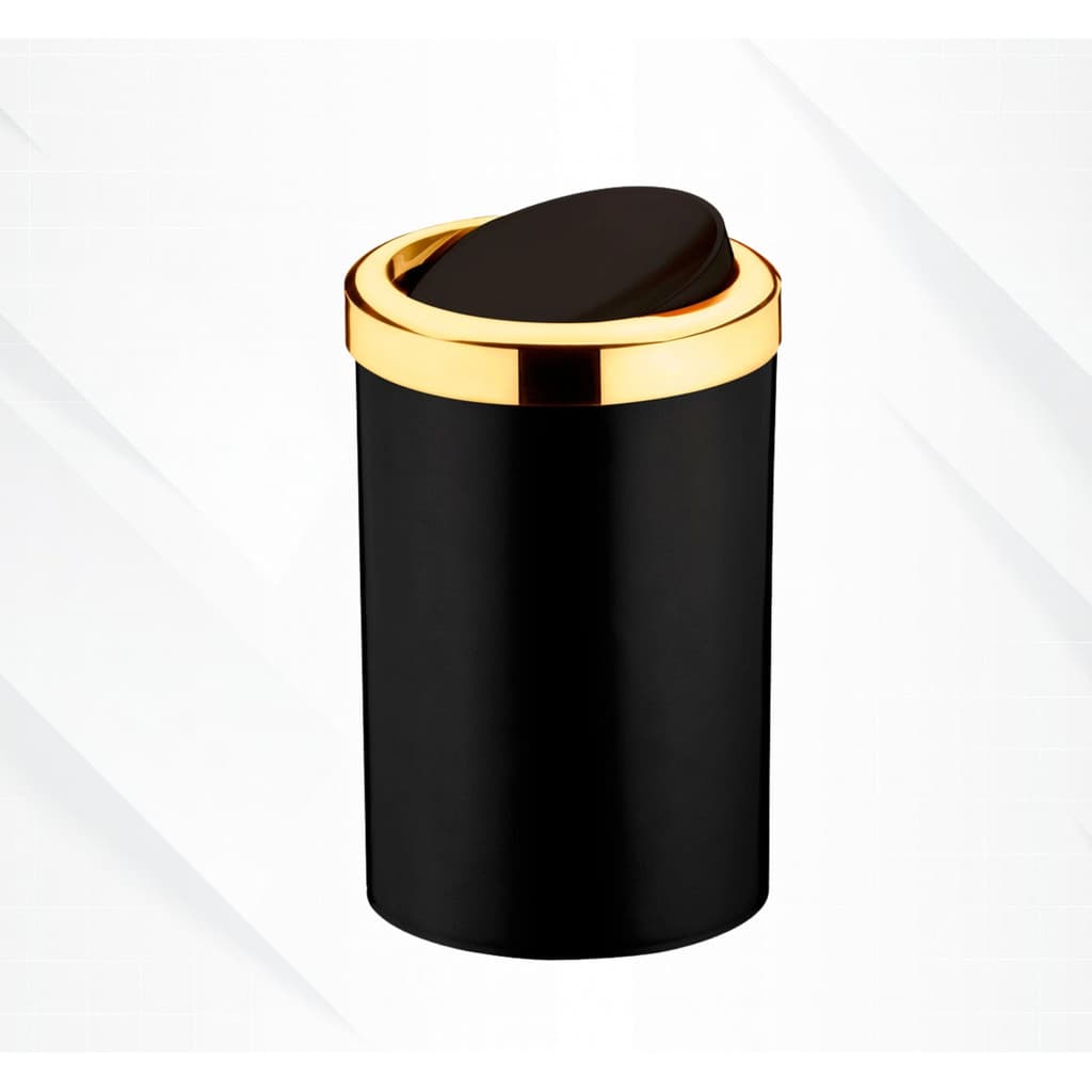 Lixeira de Banheiro ou Lavabo Preta com Tampa Basculante Luxo - Dourado