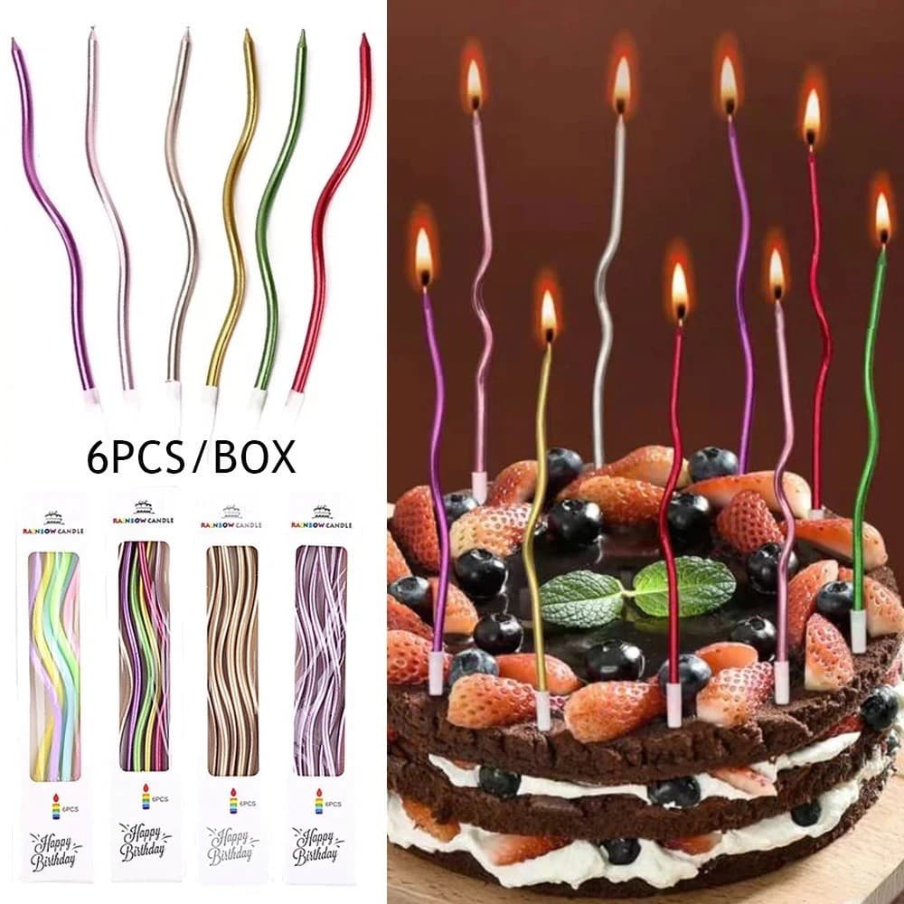 Vela de Anivesario para Festa Parafina 6Peças para Decoração, Bolo de Bricolage, Curva, Casamento e Aniversário