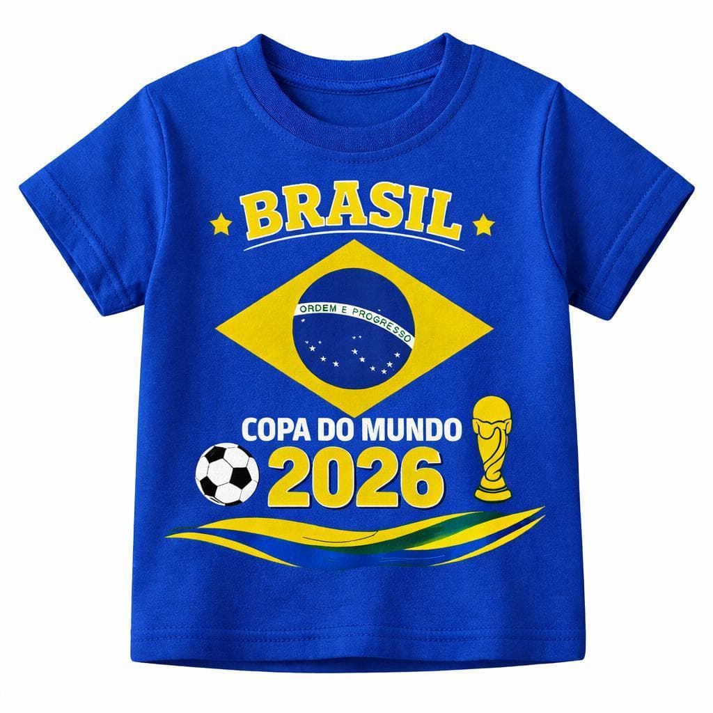 Camiseta - Camisa Infantil Brasil Copa do Mundo 2026 Unissex 100% Algodão Confortável