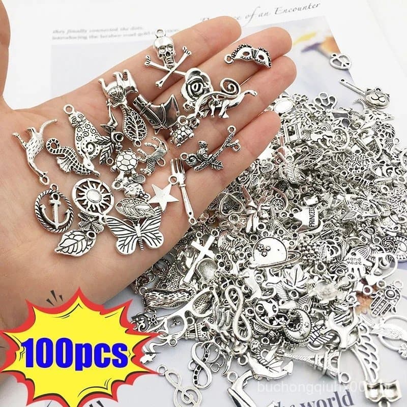 100pcs Prata Tibetana Chave De Borboleta Mista Coração Coroa Encanta Pingentes Jóias De Bricolage Para Colar Pulseira Fa