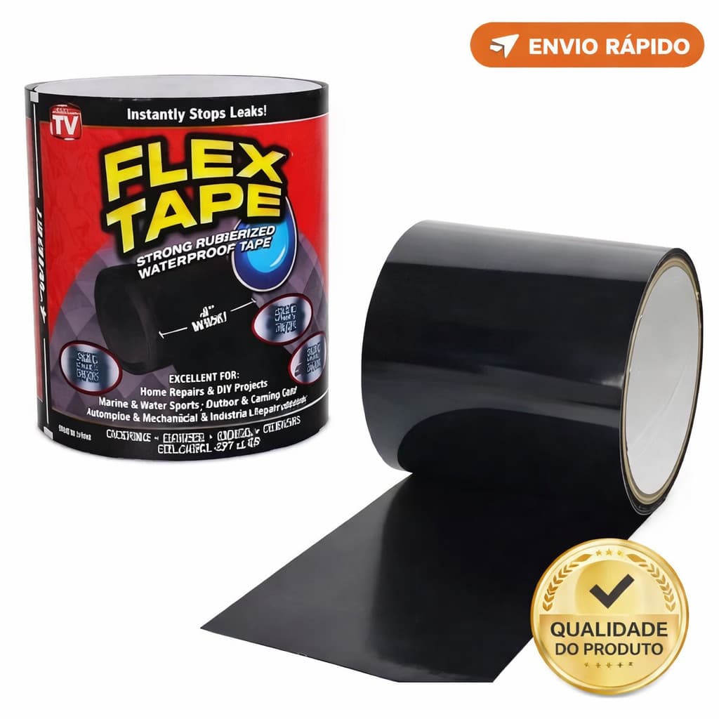 Super Fita Flex Adesiva Tape Preta Cola 10cm X 150cm Cola Tudo Multi Aplicação