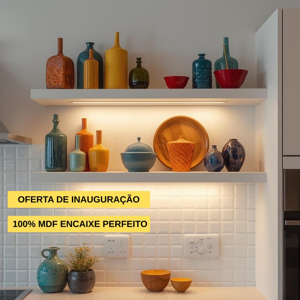 Kit 2 Prateleira Flutuante 60x20 MDF Luxo Branco Fosco Suporte Invisível