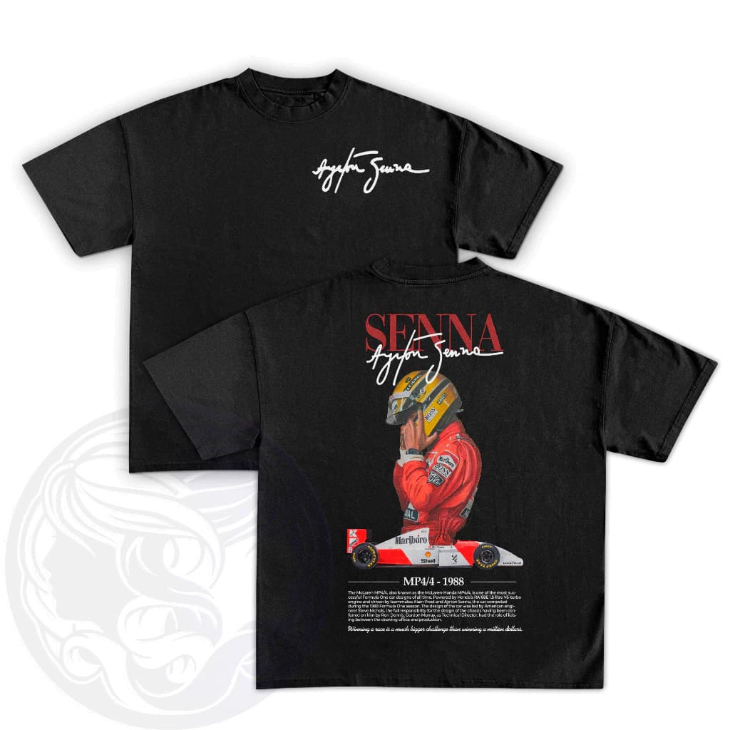 Camiseta Masculina 100% Algodão Estampa Piloto Fórmula 1 MP4/4 1988, Streetwear & Design Clean
