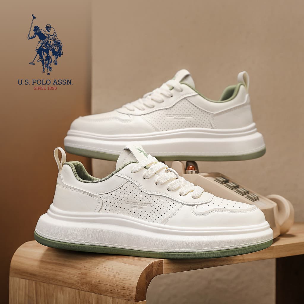 USPA American Polo Association Sapatos Masculinos Genuínos 2025 Outono Novo Estilo Respirável Sapatos Brancos Tênis Casu