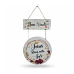 Placa Decorativa Bem Vindo Jesus Reina Neste Lar MDF  Decoração Cristã para Porta Quadro Religioso Branco
