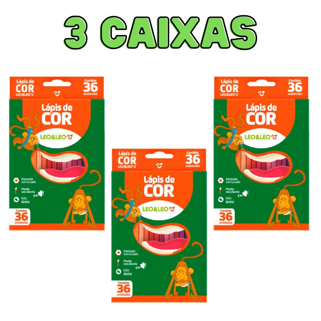 Lápis De Cor 36 Cores Leo E Leo- kit 3 Caixas