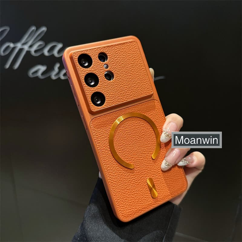 Capa De Telefone Magnética De Couro Fosco Para Samsung S24 S25 , S26 Ultra Plus FE Absorventes De Choque