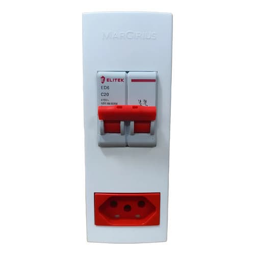 Caixa Sobrepor Disjuntor Bipolar + Tomada 2P+T 10A/20A 220V