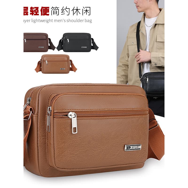 Carteira de negócios masculina mensageiro de um ombro, grande capacidade, à prova d'água, couro PU, Casual, mochila de n