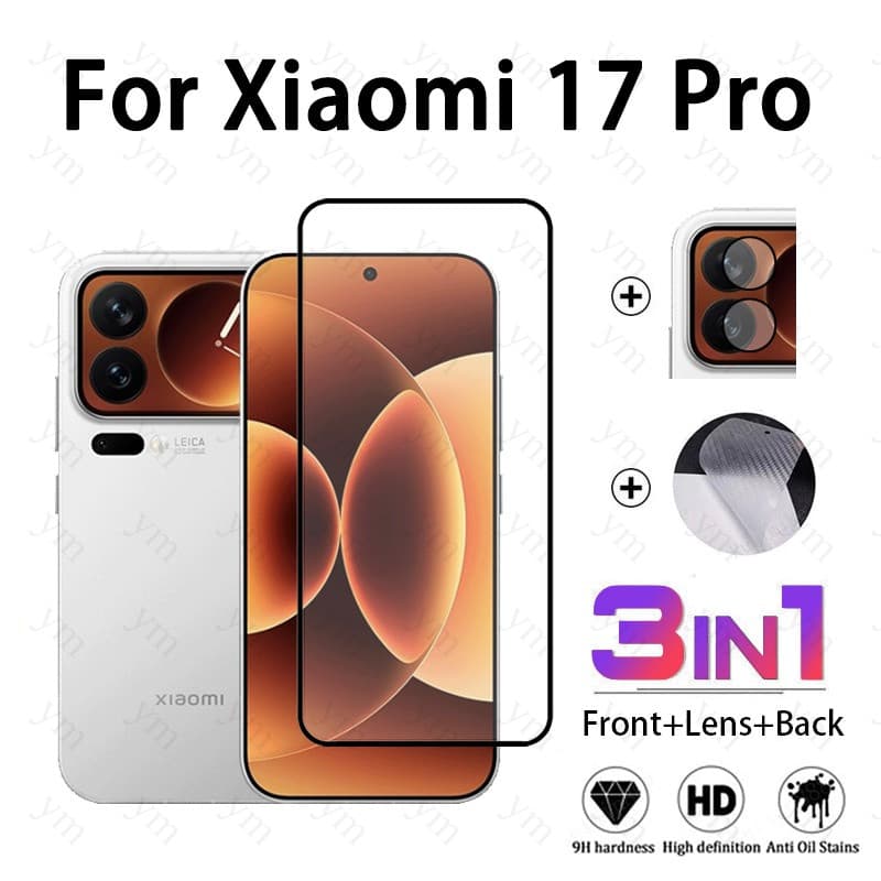 Película Protetora De Tela De Vidro Temperado 3 Em 1 XIaomi 17 Pro Para XIoami 17 Ultra Max 15T Filme De Fibra De Carbon