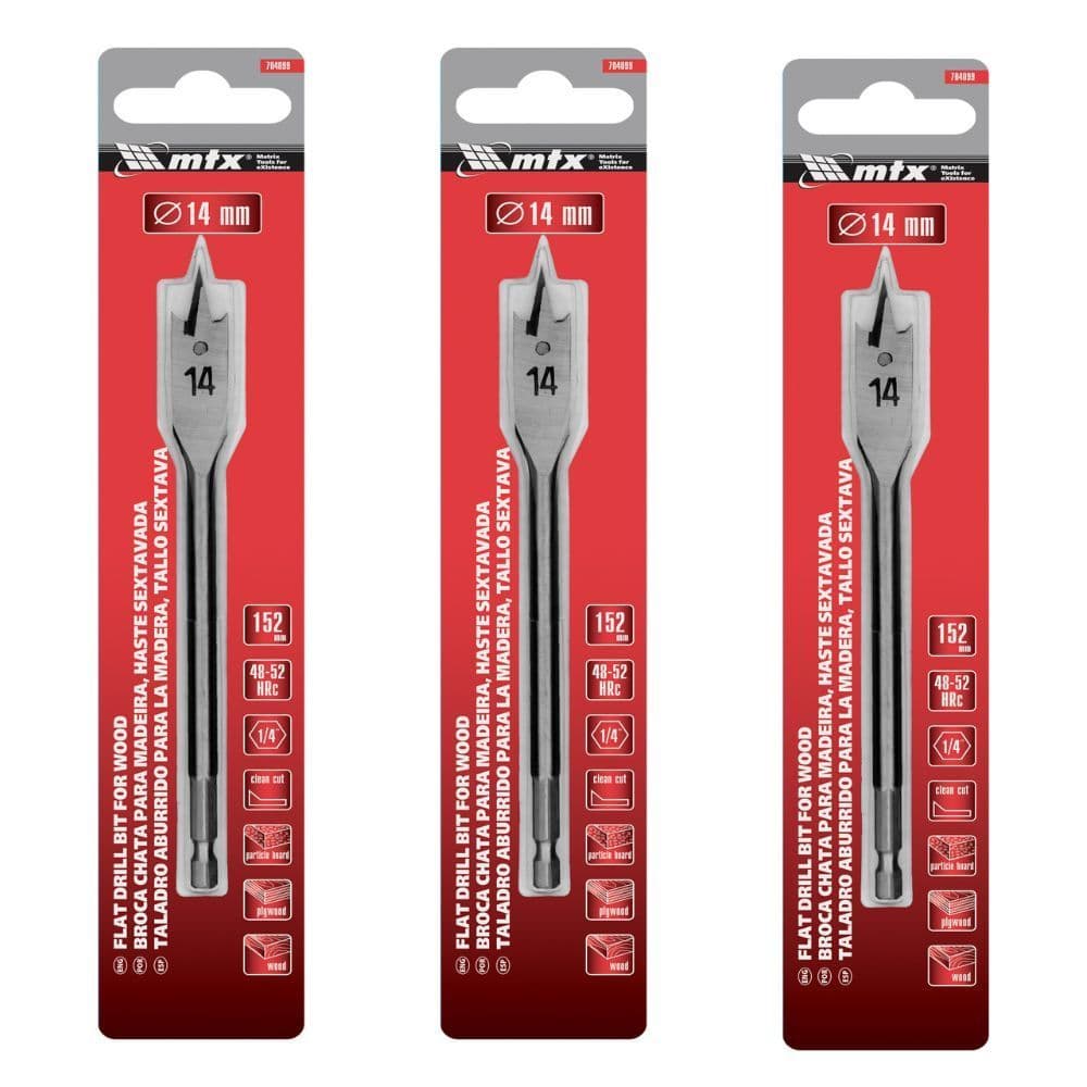 Kit De Brocas Chatas Para Madeira 14 mm 3 Peças Mtx