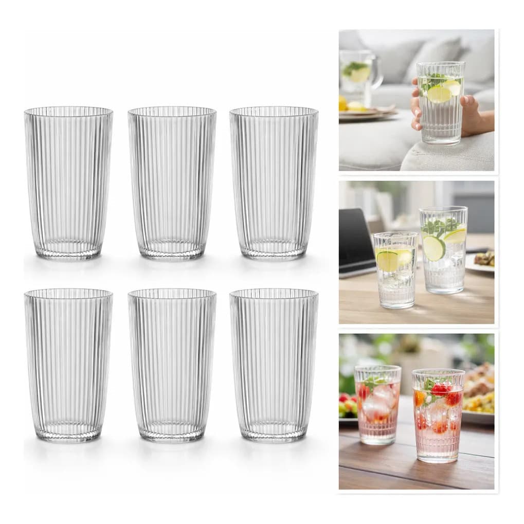 Jogo De 6 Copos Altos Transparente 370ml Graffiato Hauskraft