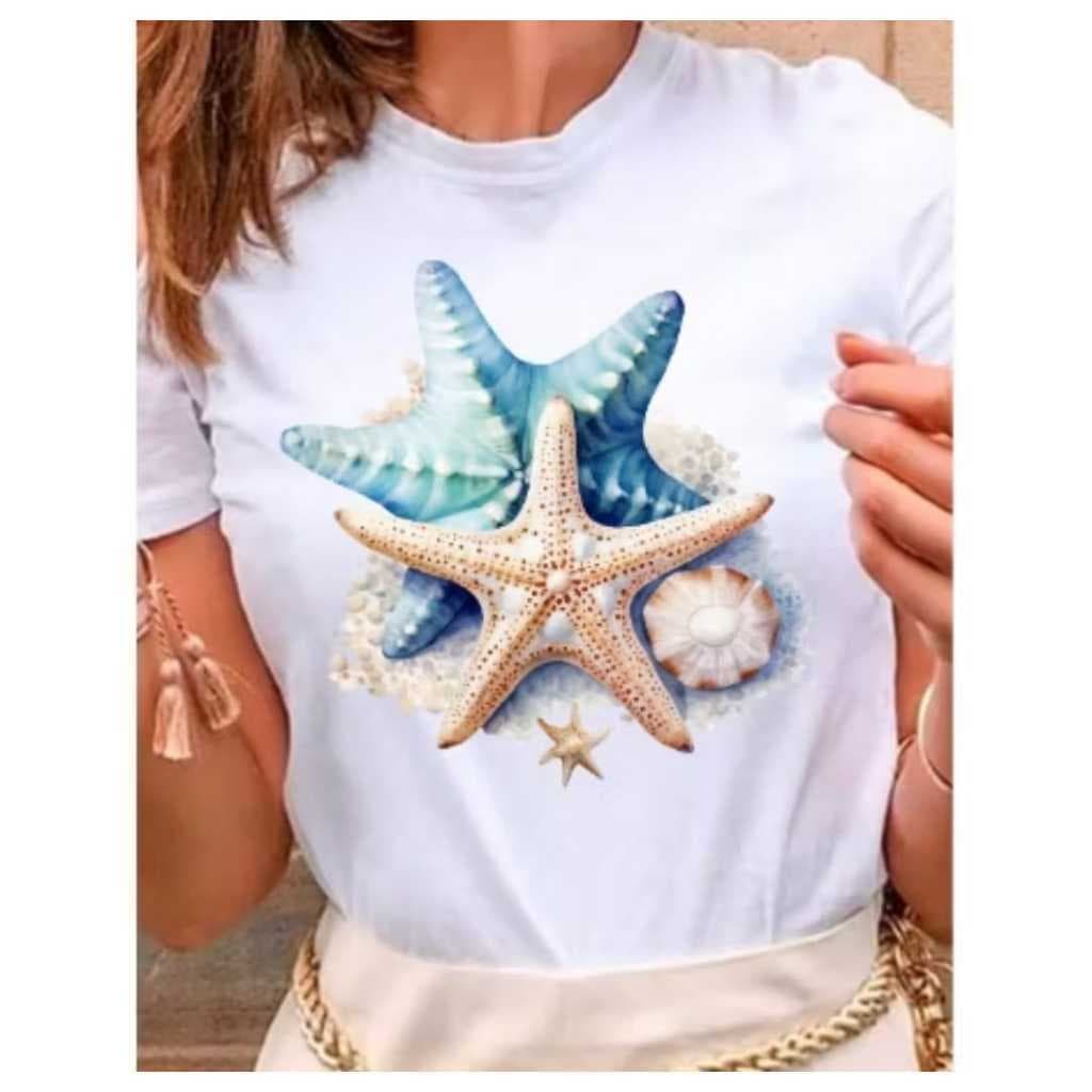 Camiseta  Feminina Estrela do Mar Concha  Conha Mar