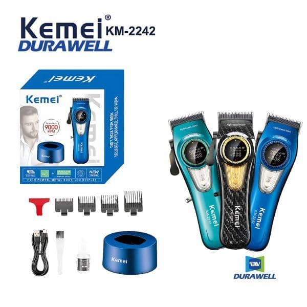 Maquina De Cortar Cabelo Recarregável com Base Profissional 9.000 RPM Kemei KM-2242 bviot