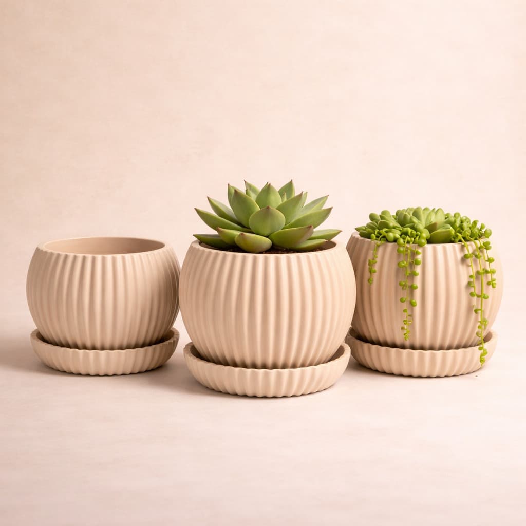 Kit 3 Vaso Para Suculentas com Prato Pequeno Decorativo Moderno Minimalista Plantas Naturais