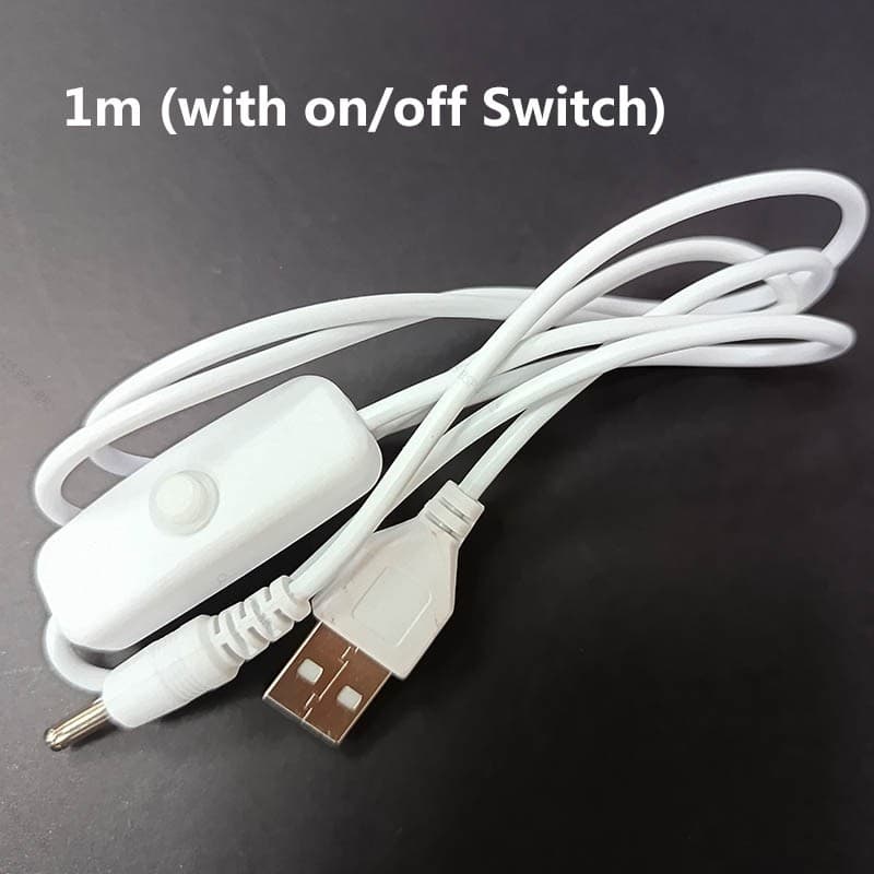 Branco 1m 1.5m Interruptor DC 5V Fio De Fonte De Alimentação USB Macho Para 3.5x1.35mm Conexão Estender Cabo 501 Botão L