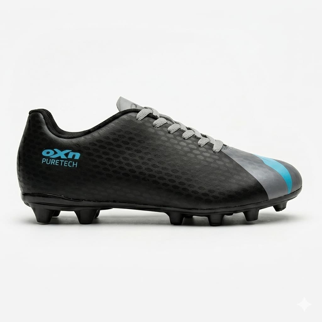 Chuteira Masculina OXN Pure Tech Campo Preto Azul Cinza