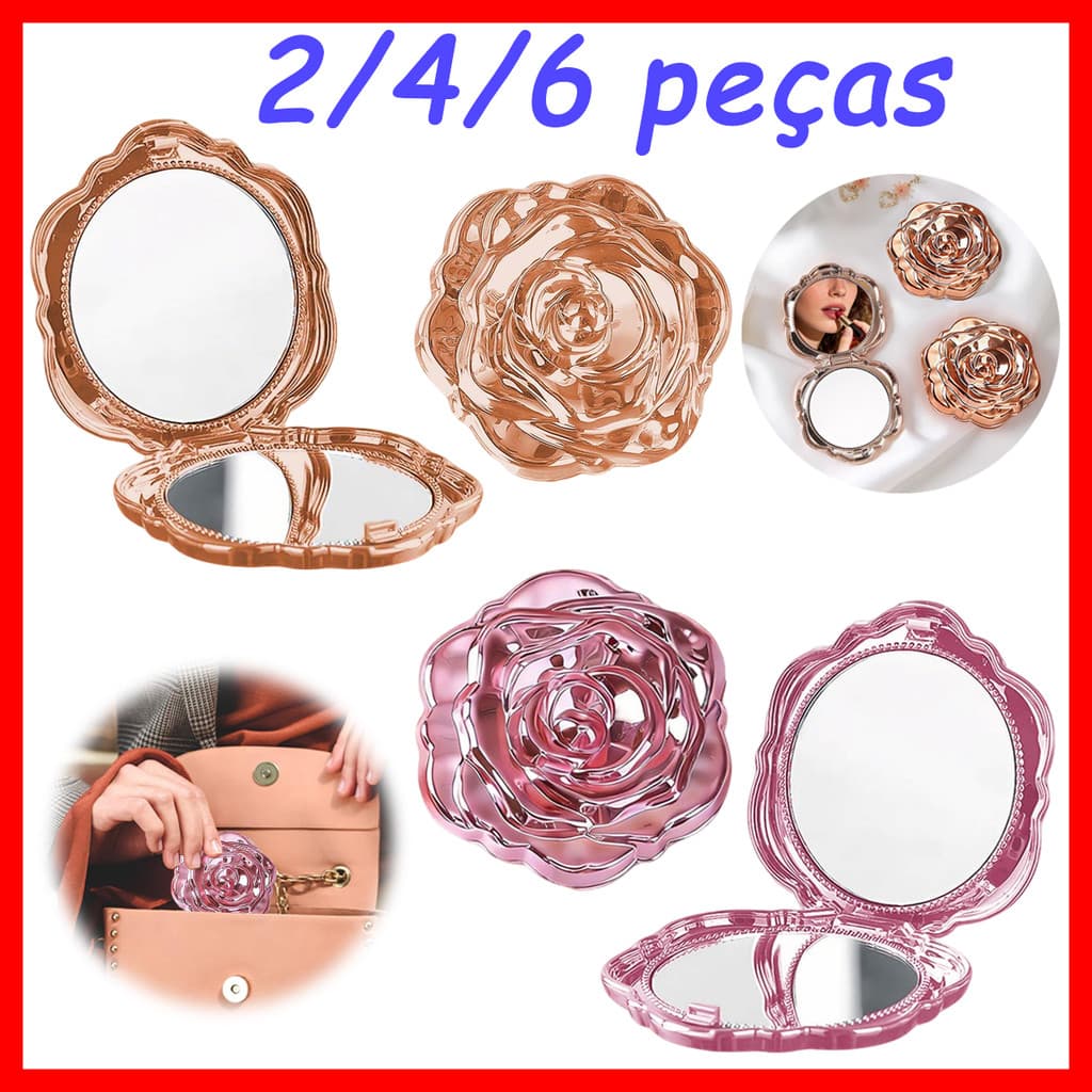 2/4/6 Peças Espelho de maquiagem portátil feminino, espelho de maquiagem dobrável, espelho de contorno portátil flip-top