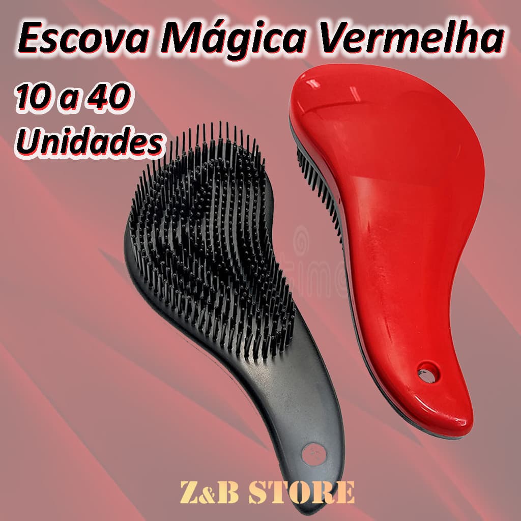 Kit 10 ate 40 Escovas Mágicas - VERMELHA - Anti Frizz – Cabelos Lisos e Cacheados – Atacado