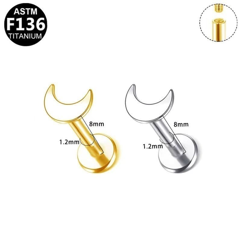 Piercing Helix Tragus Conch Medusa Labret Titânio PVD Lua Detalhada Espelho