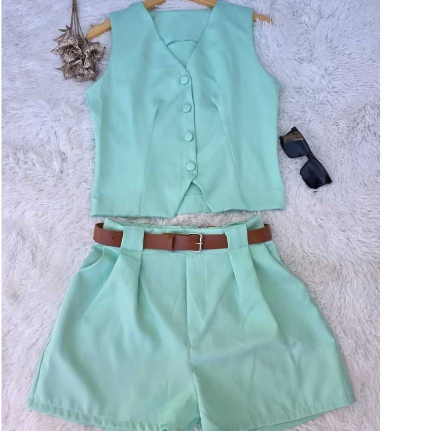 CONJUNTO COLETES COM SHORT TECIDO ALAFAIATARIA  COM CINTO