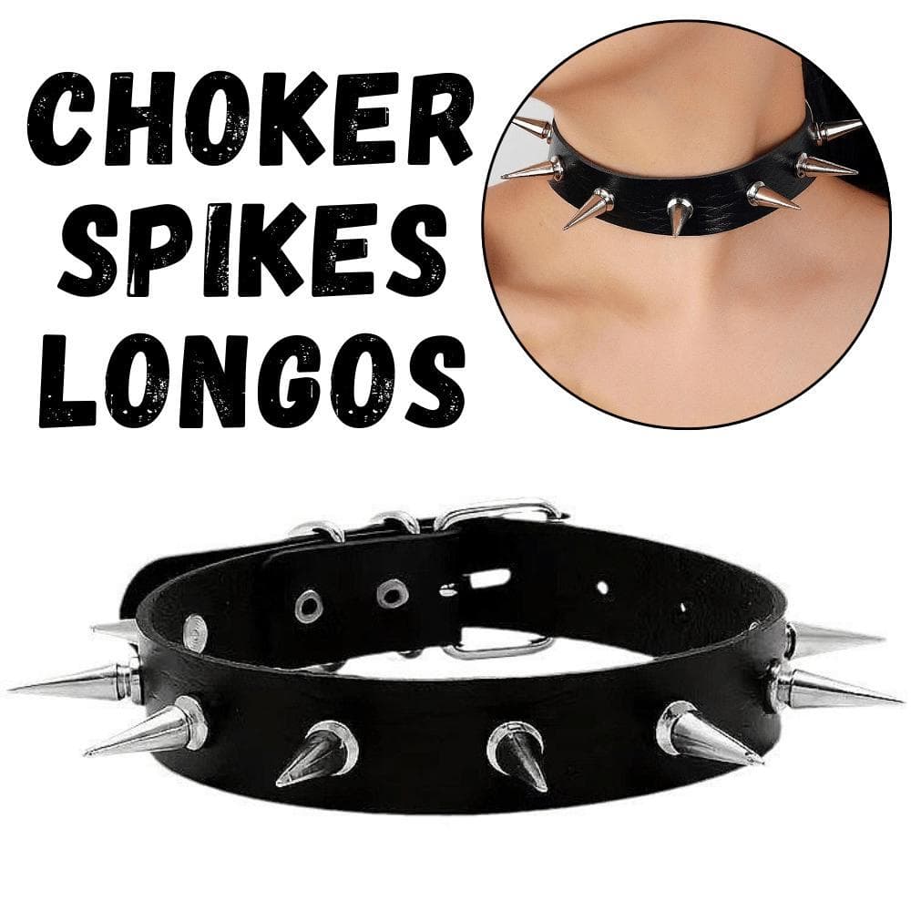 Gargantilha Spikes Couro Colar Coleira Pingente Choker Gótica Moda Alternativa Punk