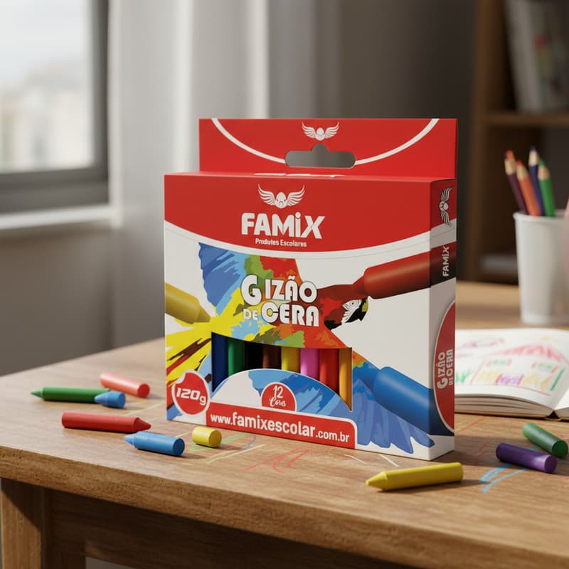 GIZÃO DE CERA (GIZ DE CERA ESCOLAR) 12 CORES - FAMIX