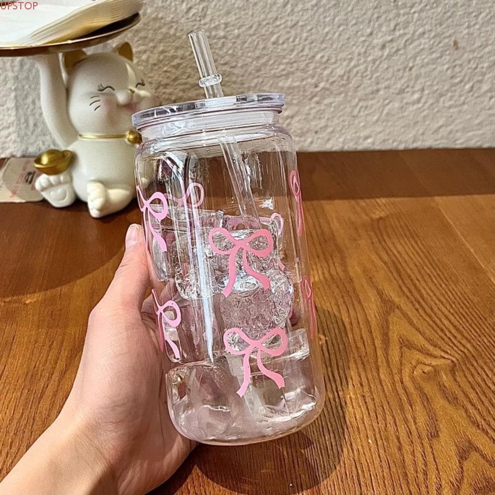 Copo De Água UPSTOP , Xícara De Chá De Leite De Plástico De Grande Capacidade , Padrão De Laço 500ml Com Tampas E Canudo