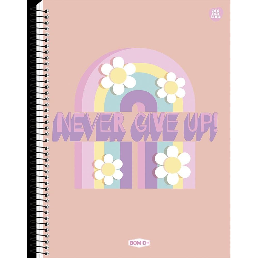 Caderno Universitário Feminino Capa Dura Never Give Up – 80 folhas